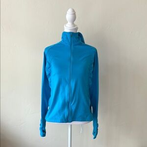 Athleta Blue Ski Jacket Full-Zip Stand-Up Collar and Hood.